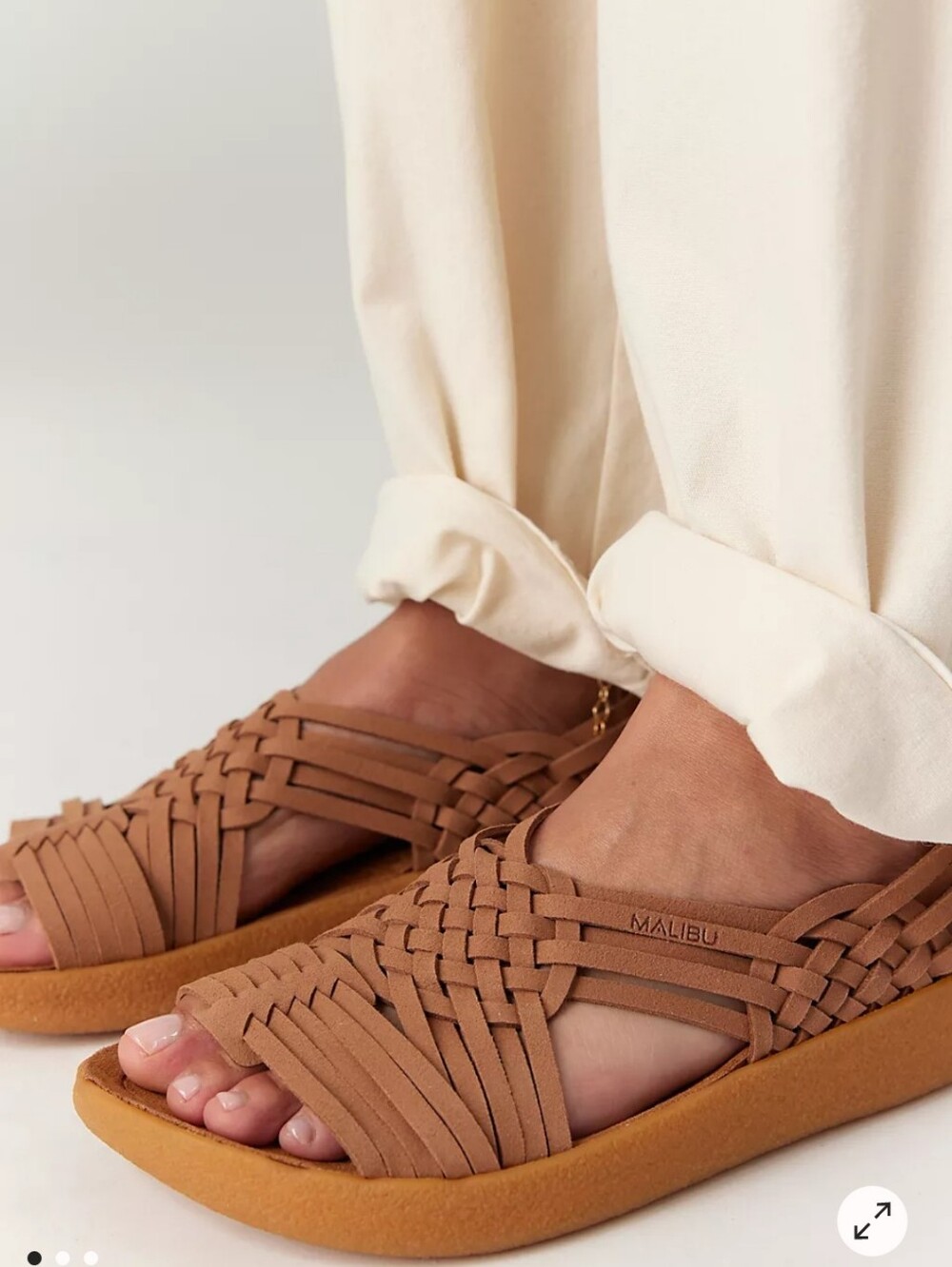 Free People Malibu Sandals Tan Woven Sunrise Bay Sandals 6 Vegan Leather